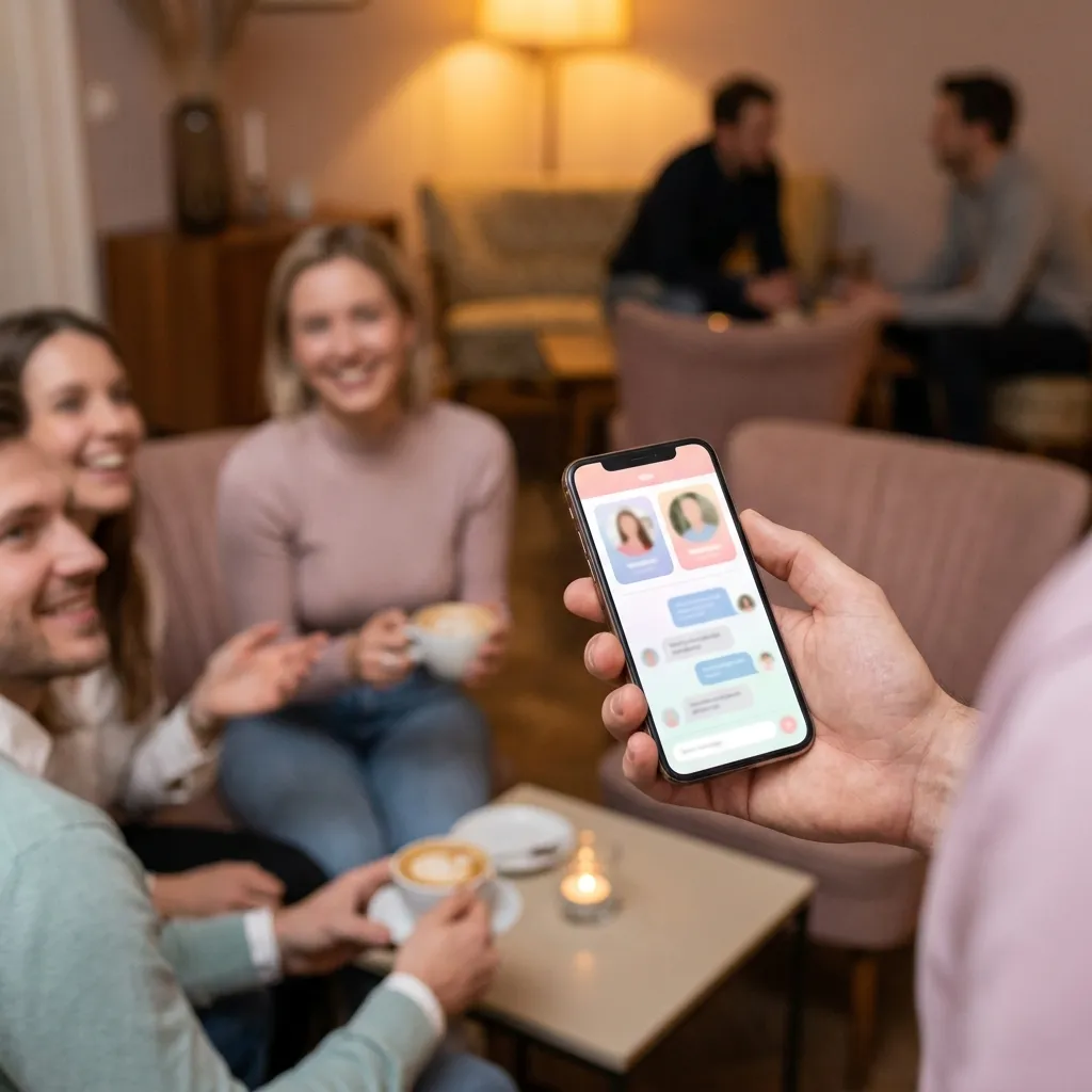 Smartphone mit Dating-Profil und sichtbarer sicherer, vertrauensvoller Nutzungssituation