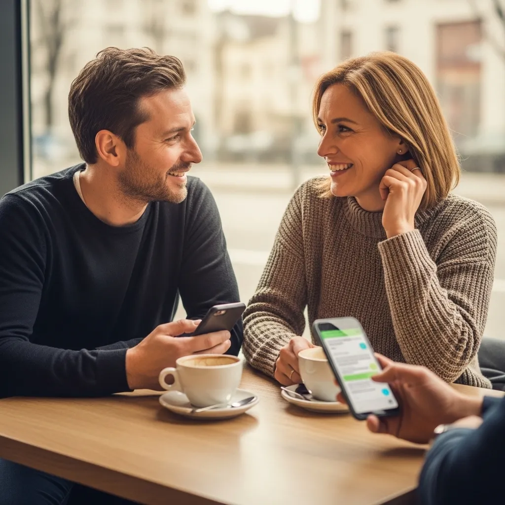 Zwei Erwachsene bei einem lockeren ersten Treffen im Café