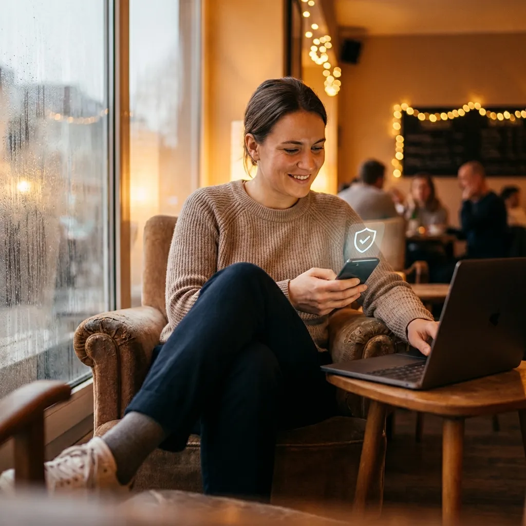 Single füllt abends auf dem Sofa ein Dating-Profil mit Persönlichkeitsfragen aus