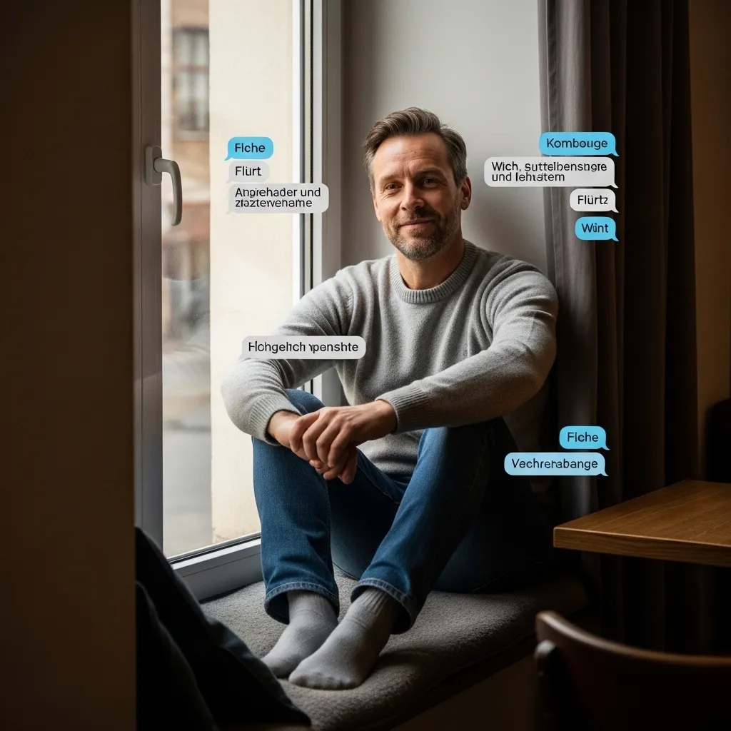 Person erstellt ein freundliches Dating-Profilbild bei natürlichem Fensterlicht