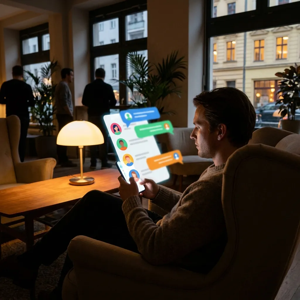 Person prüft Dating-Profil auf dem Smartphone zu Hause