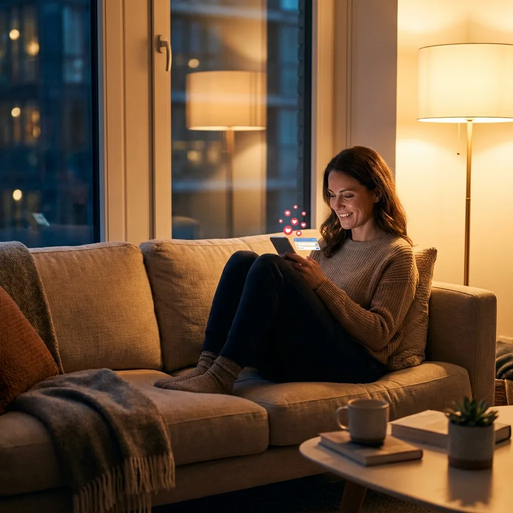 Introvertierte Person schreibt entspannt auf dem Sofa