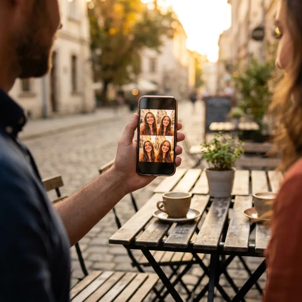 Auswahl mehrerer authentischer Profilbilder auf einem Smartphone