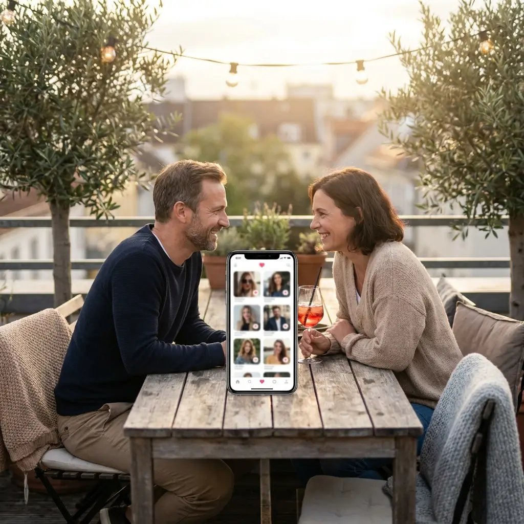 Singles vergleichen in Ruhe Dating-Profile auf einem Laptop zu Hause